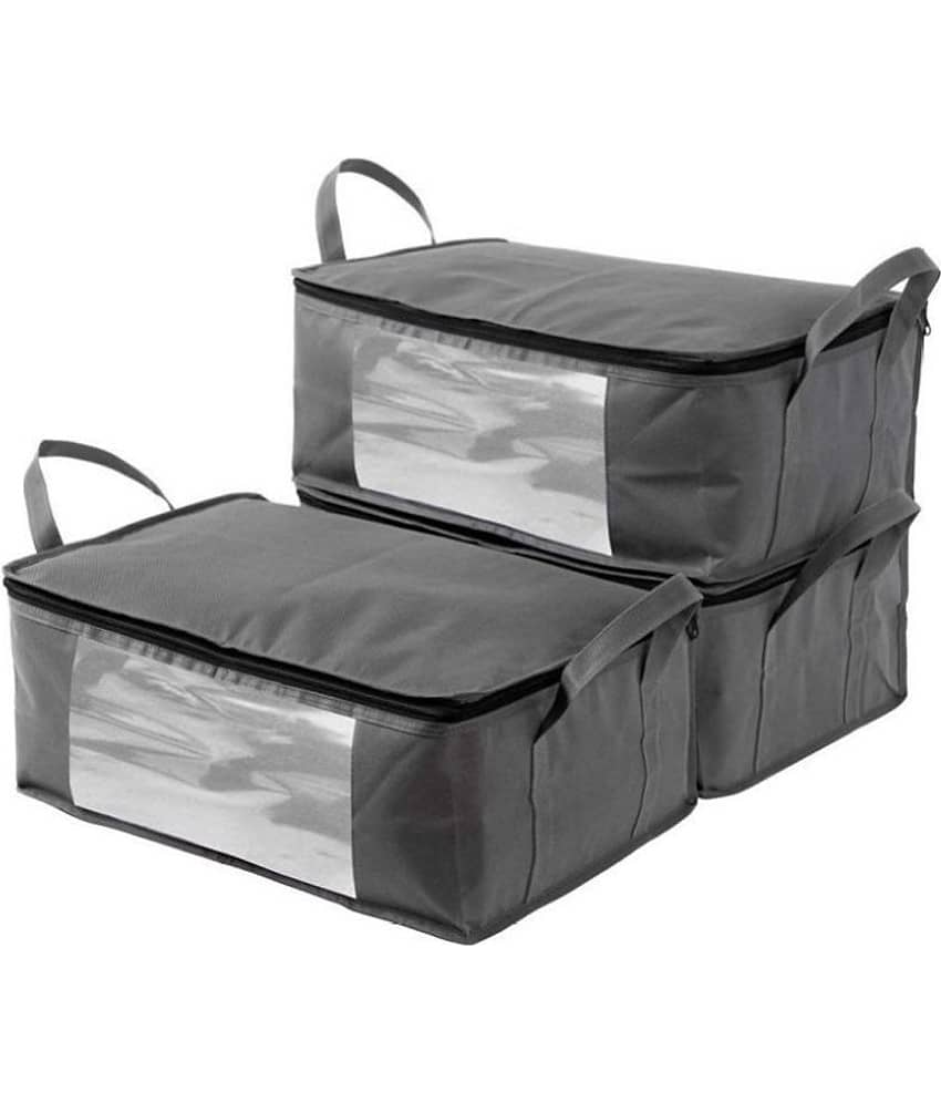 SH NASIMA Set of 3 Underbed Storage Bag, Storage Organizer, Blanket Cover with Front Handle - (Full Grey) view 2
