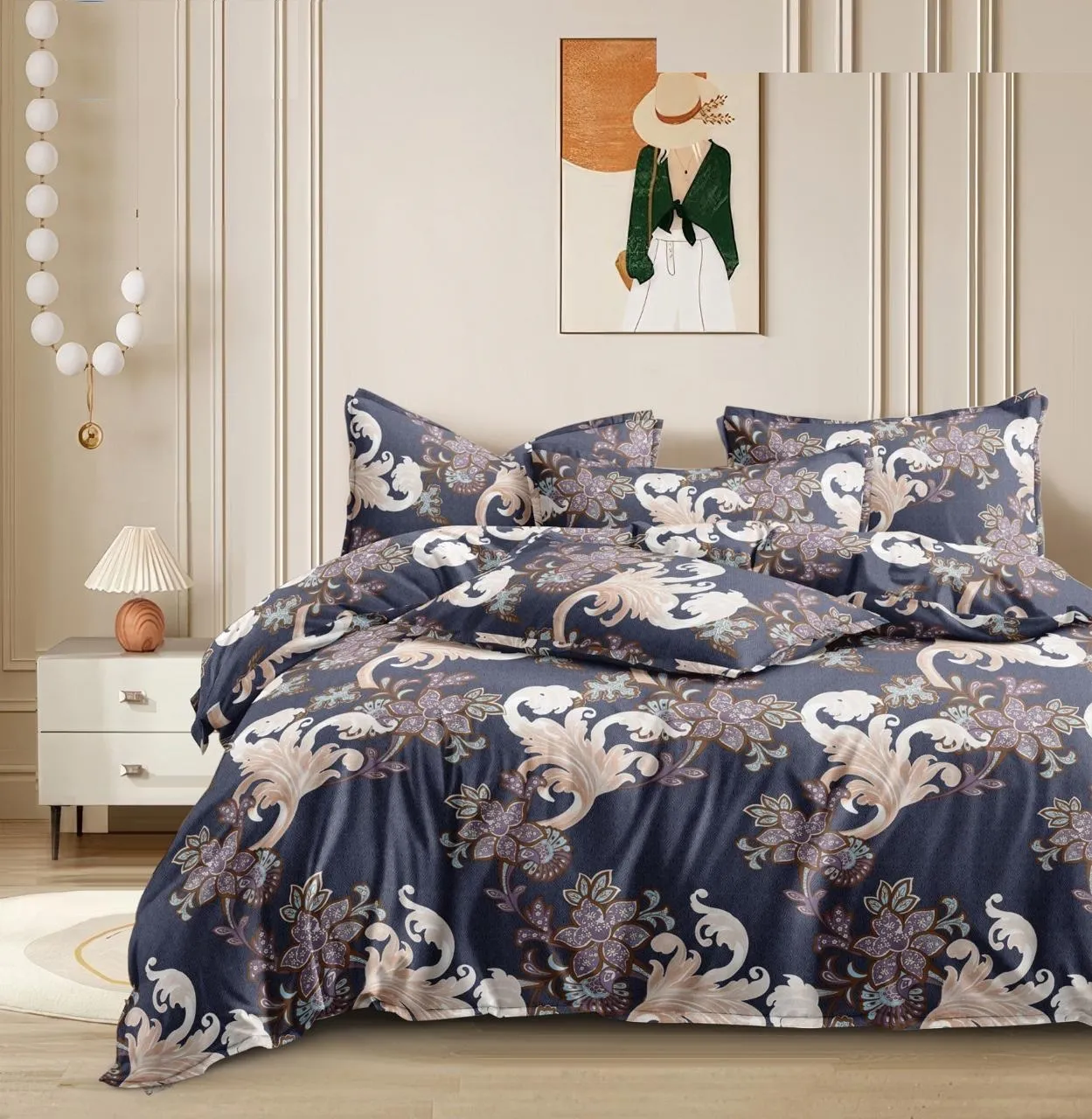 NOVA CRAFT Queen Size Fitted Bedsheet with 2 Pillow Cases | 300 TC | Cotton Blend | Fits Up to 8 Inch Mattress (90x100 Inches)