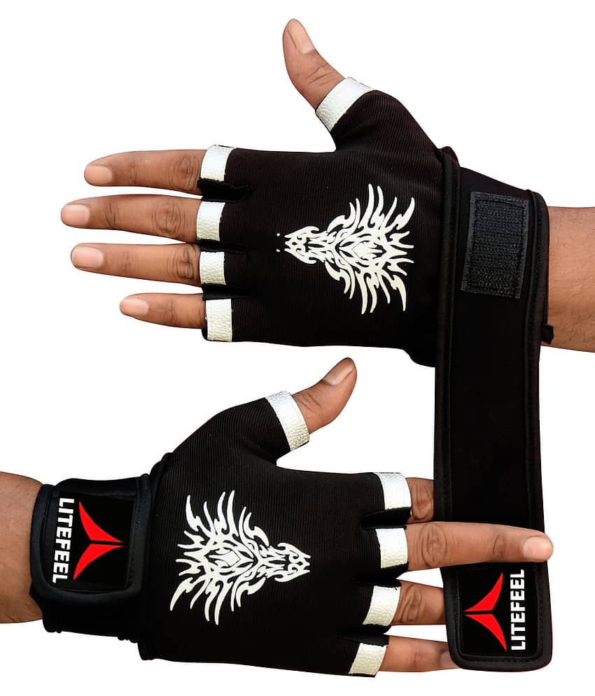 LITE FEEL - 26Black Glove Unisex Polyester Gym Gloves For Professional Fitness Training and Workout With Half-Finger Length
