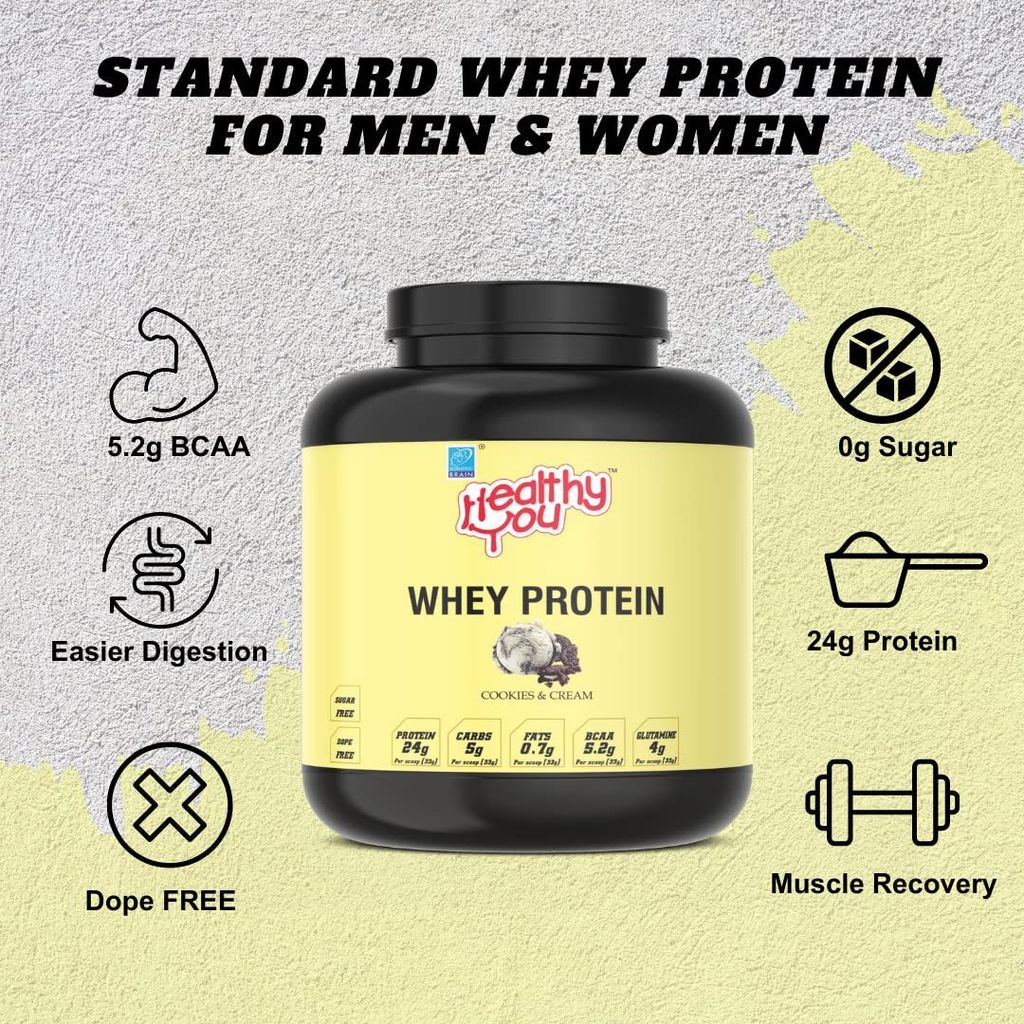 Healthy You Whey Protein | 23.76g Protein, BCAA 5.45g per 33g scoop| Improved Protein Utilisation| Sugar & Dope Free| Easy to Digest| Faster Recovery| Essential Amino Acids view 2