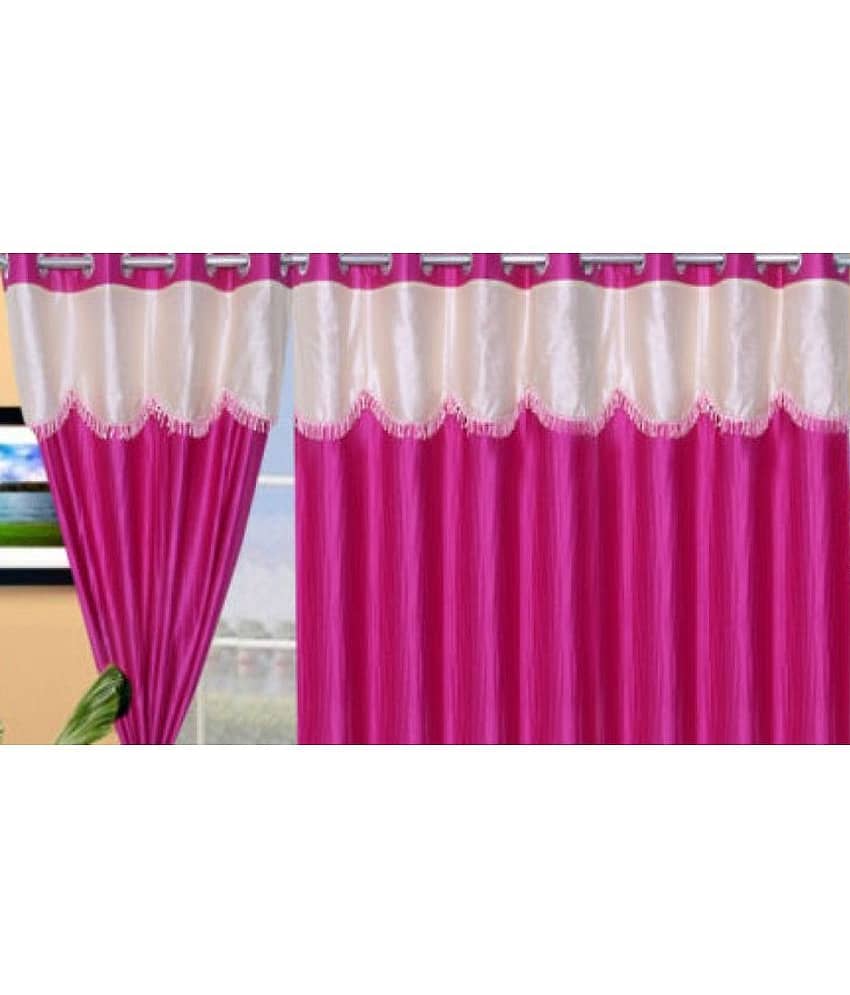 Panipat Textile Hub Semi-Transparent Eyelet Door Curtain 7 ft Pack of 2 -Pink view 2