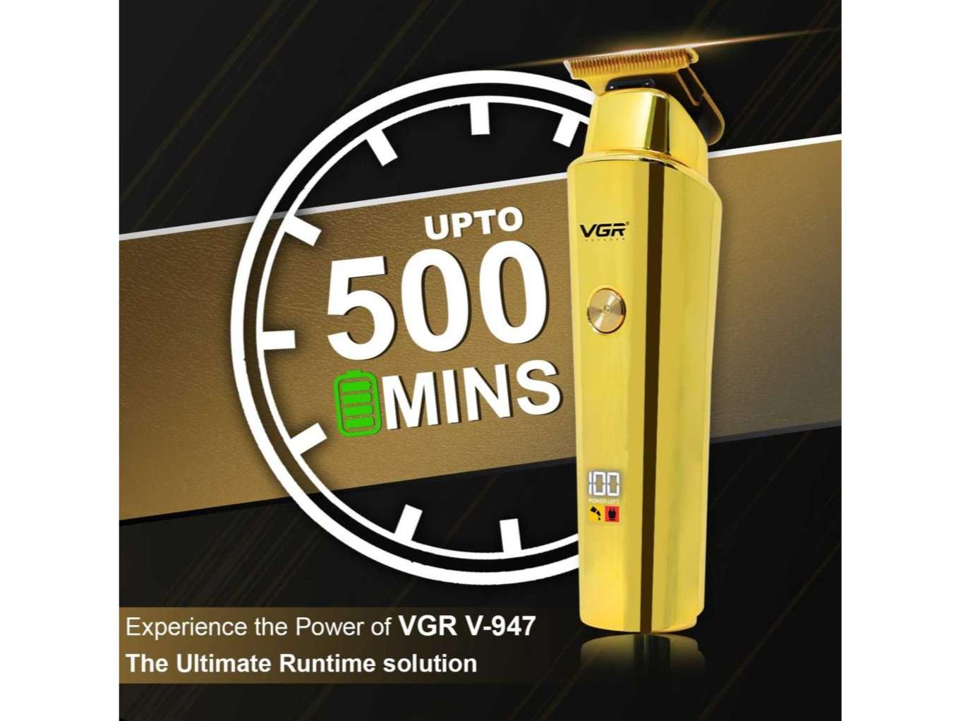 VGR V-947 Professional Trimmer 500 min Runtime 3 Length Settings (Gold) view 2