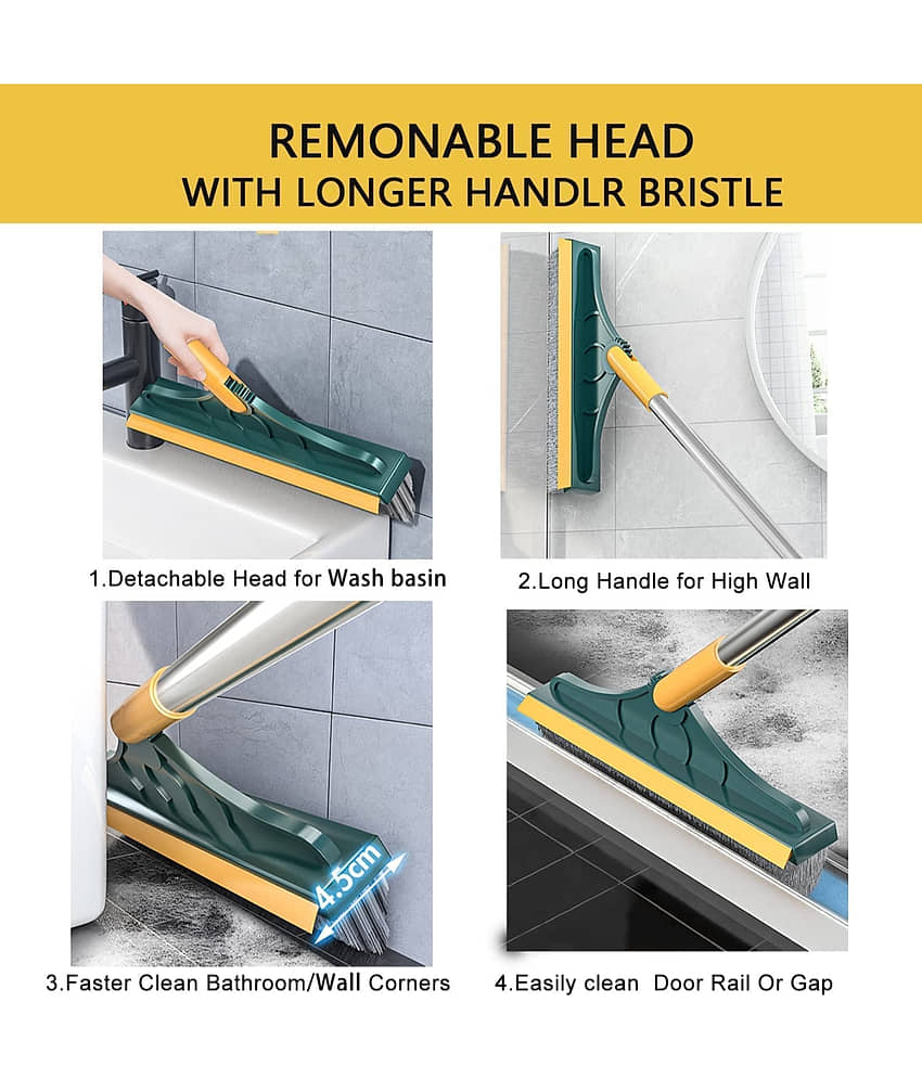 2 in 1 Floor Cleaning Brush with Wiper Long Handle, Bathroom Cleaning Brush Scrubber, Tile & Floor Cleaning Brush, Kitchen Floor Cleaner, Multipurpose Heavy Duty Cleaning Brush with 3 Layer Bristles for Wall, Tiles, Bathroom & Home Cleaning view 2
