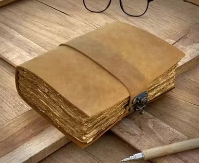 Vintage Leather Journal – Handmade Deckle Edge Paper Notebook (7x5 inch, 144 Pages) | Grimoire / Book of Shadows view 2