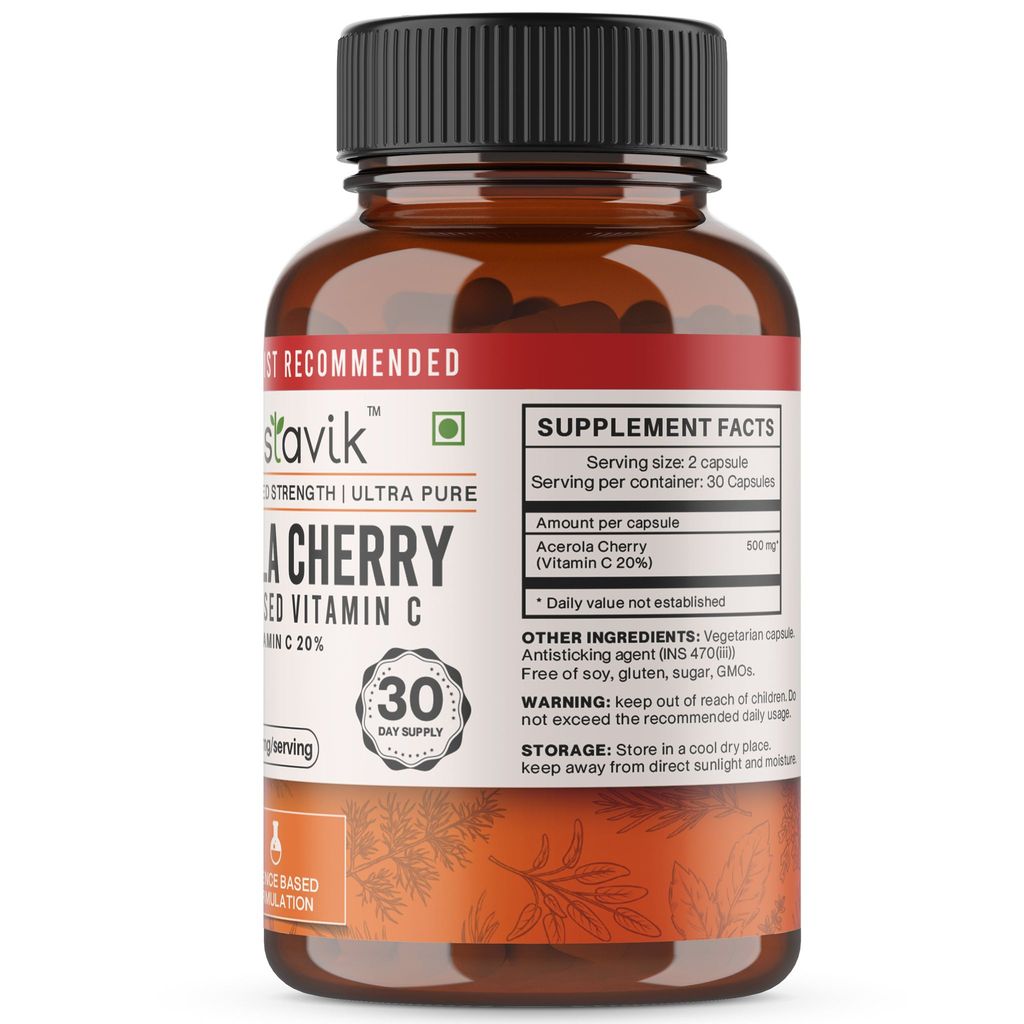 Vaastavik Acerola Cherry Vitamin C Plant Based 500mg 60 capsules view 2
