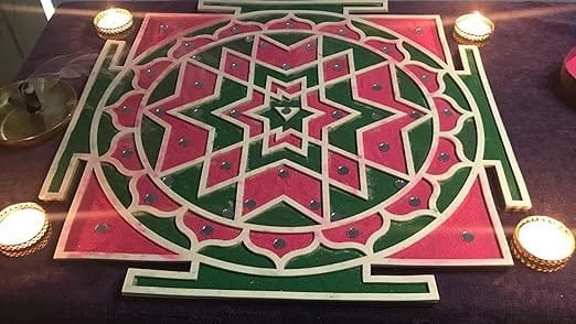 The Brown Box-Island Rangoli-Shree Yantra Diya Design Template, Rangoli Making kit with Colors and Glitter, Reusable, Portable, Floating, Readymade, Easy Rangoli Stencils, Diwali Decor. view 2