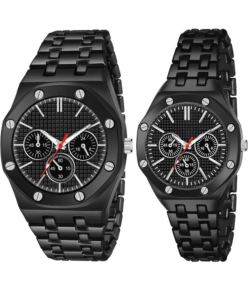 acnos Silver Stainless Steel Analog Couple's Watch