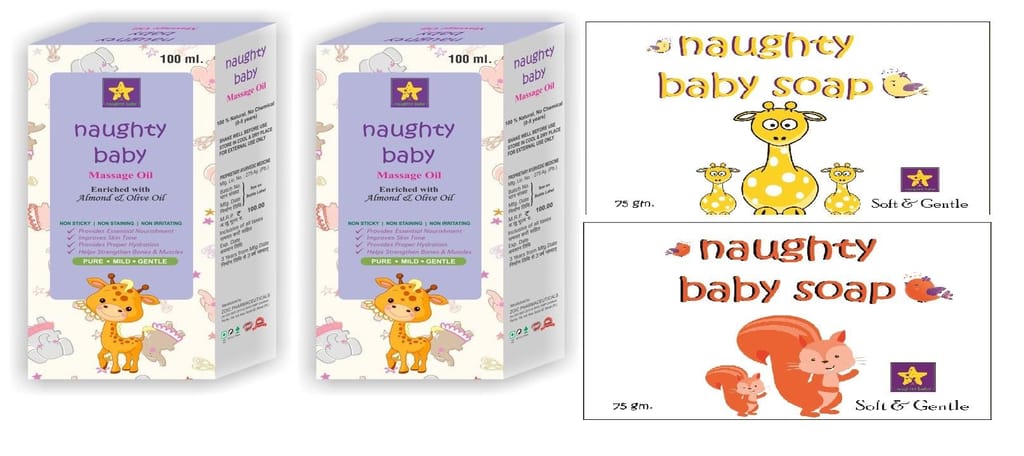 naughty baby pack of naughty baby 2 Soft & Gentle Soaps 2 Daily Massage Oil Bottles