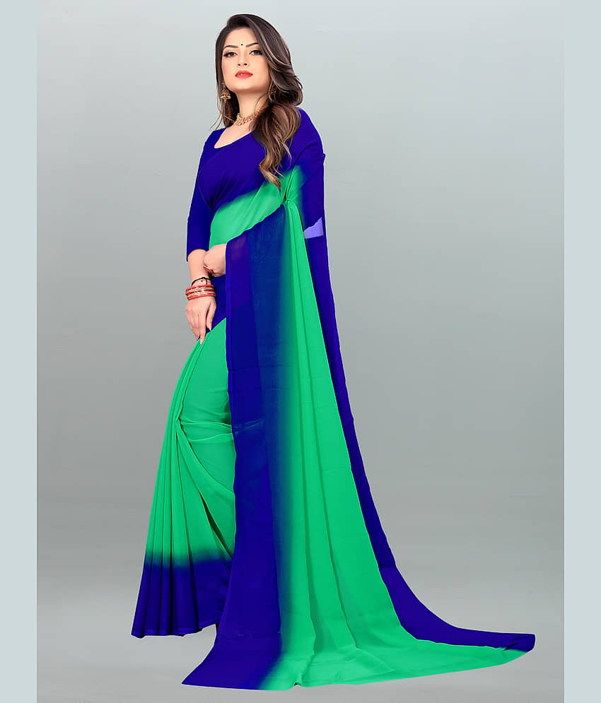 ANAND SAREES Georgette Colorblock Saree With Unstitched Blouse Piece ( Red ) view 2