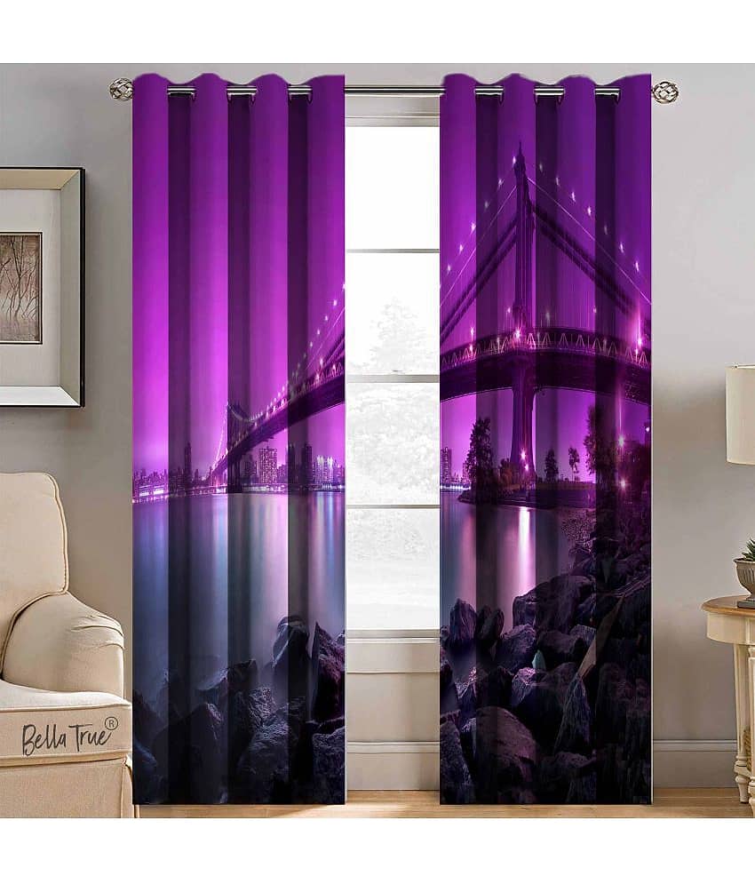 BELLA TRUE Set of 2 Door SemiTransparent Eyelet Polyester Multi Color Curtains ( 213 x 113 cm )