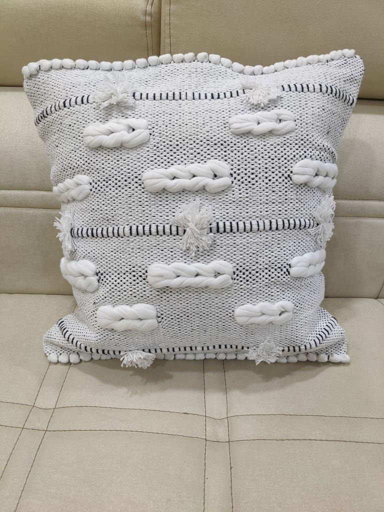 BulkySanta handtufted Cotton Cushion Covers for Sofa, 16 in x 16 in (White Knotted) view 2