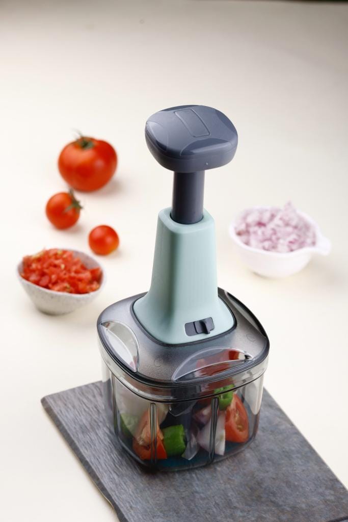 HAPPI Manual Push Chopper 900ml Steel Blade Hand Press Vegetables Chopper Kitchen For Cutting Salad , Onion , Chilly Mixer (Sea Green) view 2