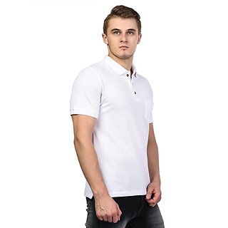 Tee Stores Mens White Solid 100% Cotton Polo Collar T-Shirt view 2