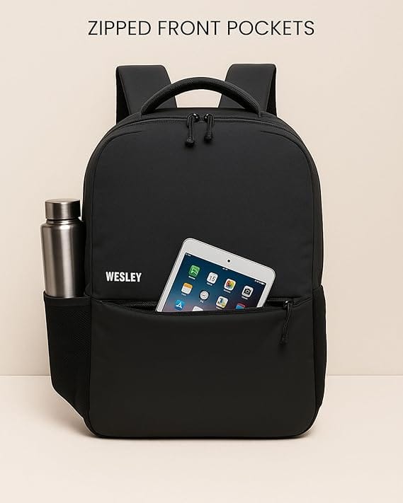 Wesley Black Unisex Laptop Backpack with USB Charging Port view 2