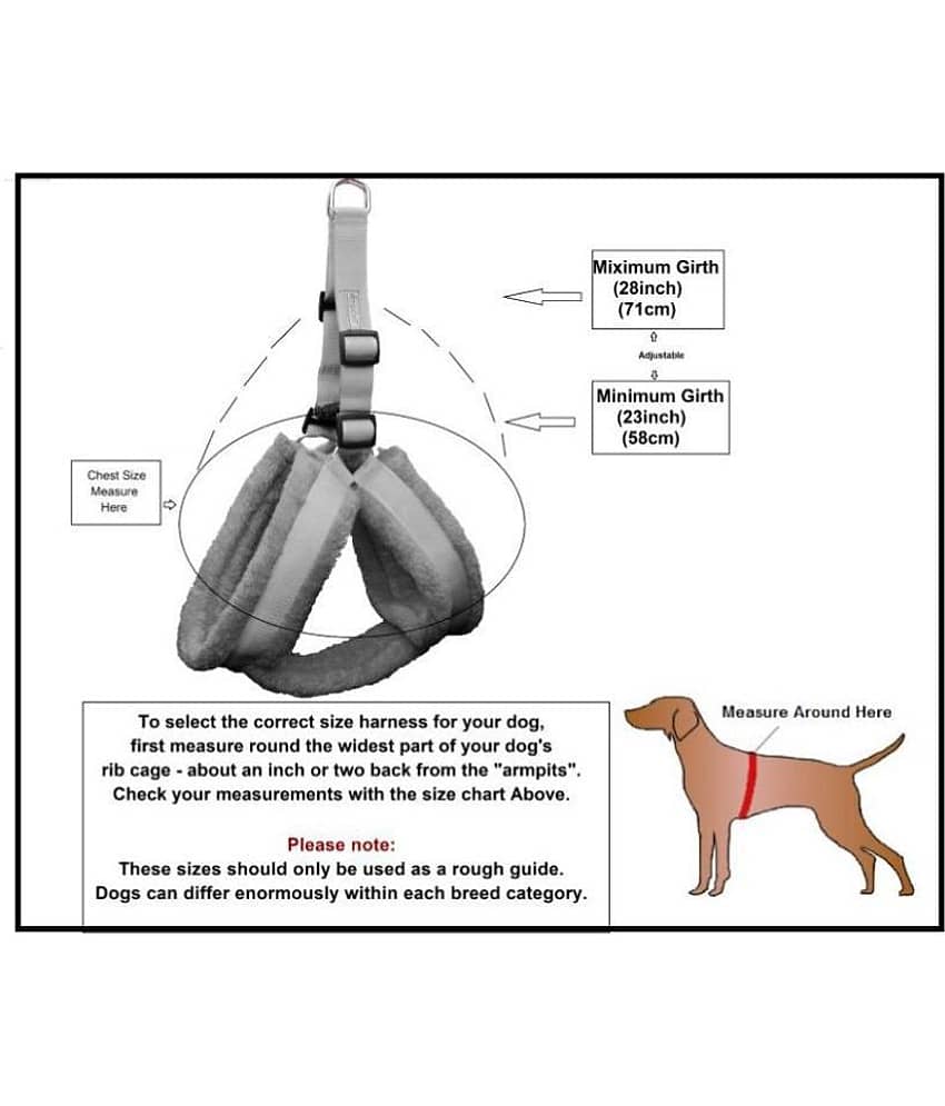 Petshop7 Premium Qualtiy Fur Padded Nylon Dog Harness 0.75 inch -Small (Chest Size - 23-28inch)-Red view 2