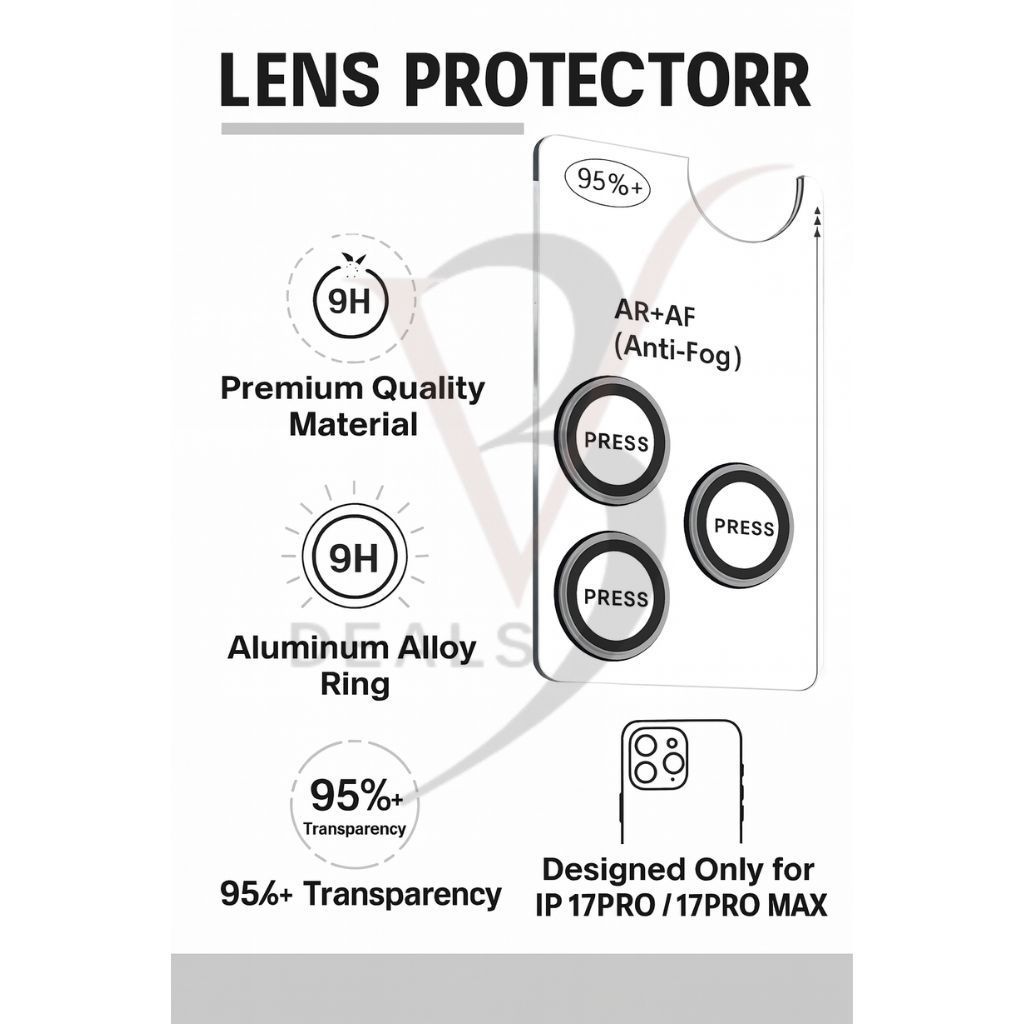 V3Deals iPhone 17 Pro/iPhone 17 Pro Max Camera Lens Protector Silver – 9H Tempered Glass, Anti-Fog, Scratch Resistant, Case Friendly, Camera Lens Cover (Silver) view 2
