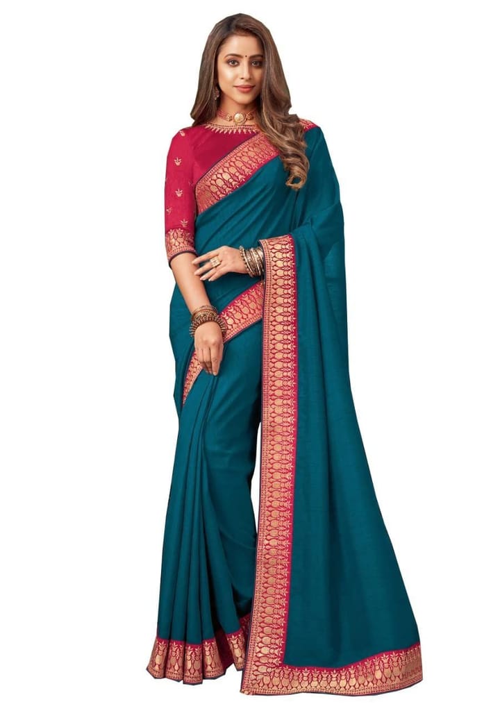 HHK Fashion Women's Work Dolla Silk 5.5 Meter Saree with Unstitched Blouse Piece