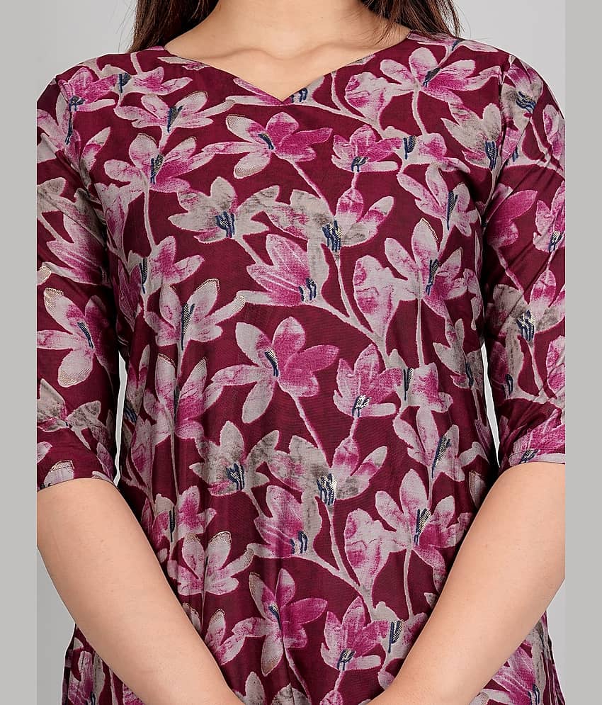 Hetsa Pack of 1 Chanderi Printed Straight Women's Kurti - ( Blue ) view 2