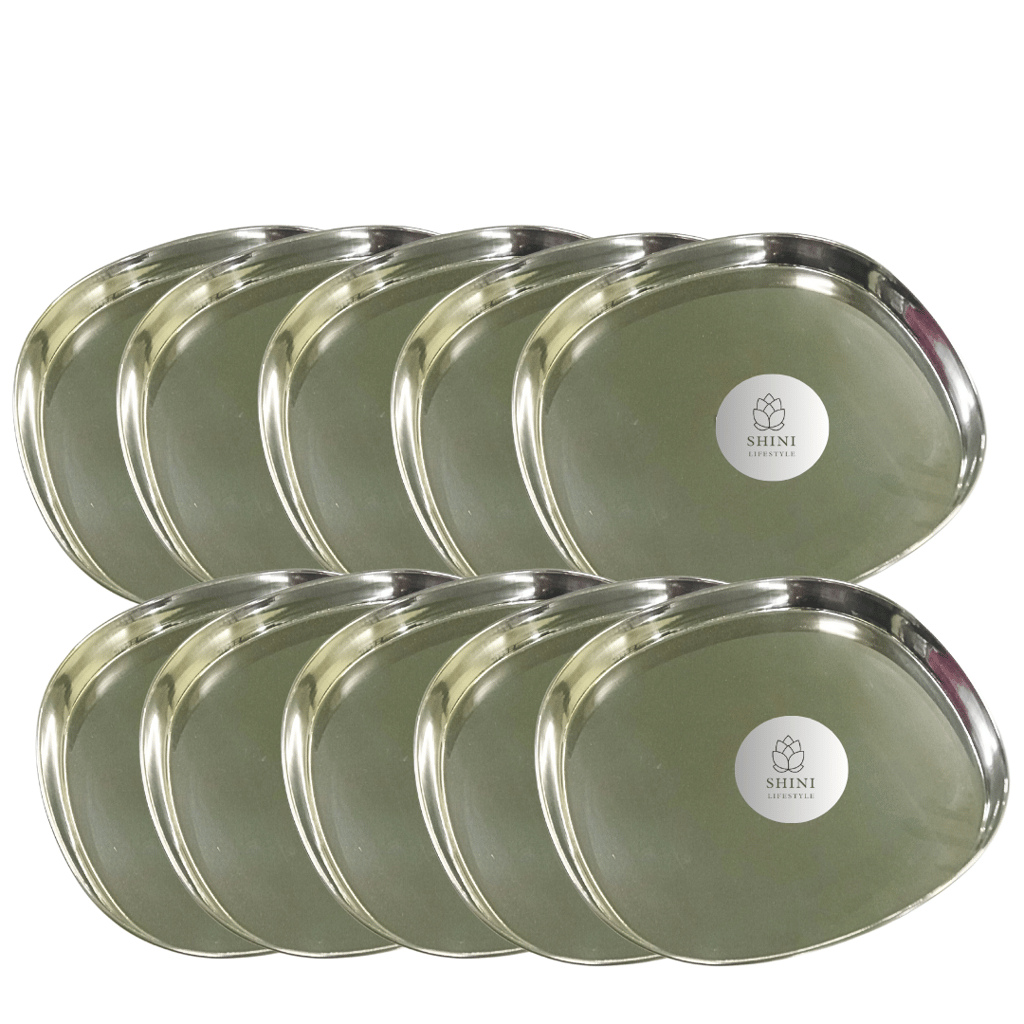 SHINI LIFESTYLE Stainless Steel Serving Plate, Rice Plate, Dinner plates, Steel Thali (Dia-24cm, 10pc)