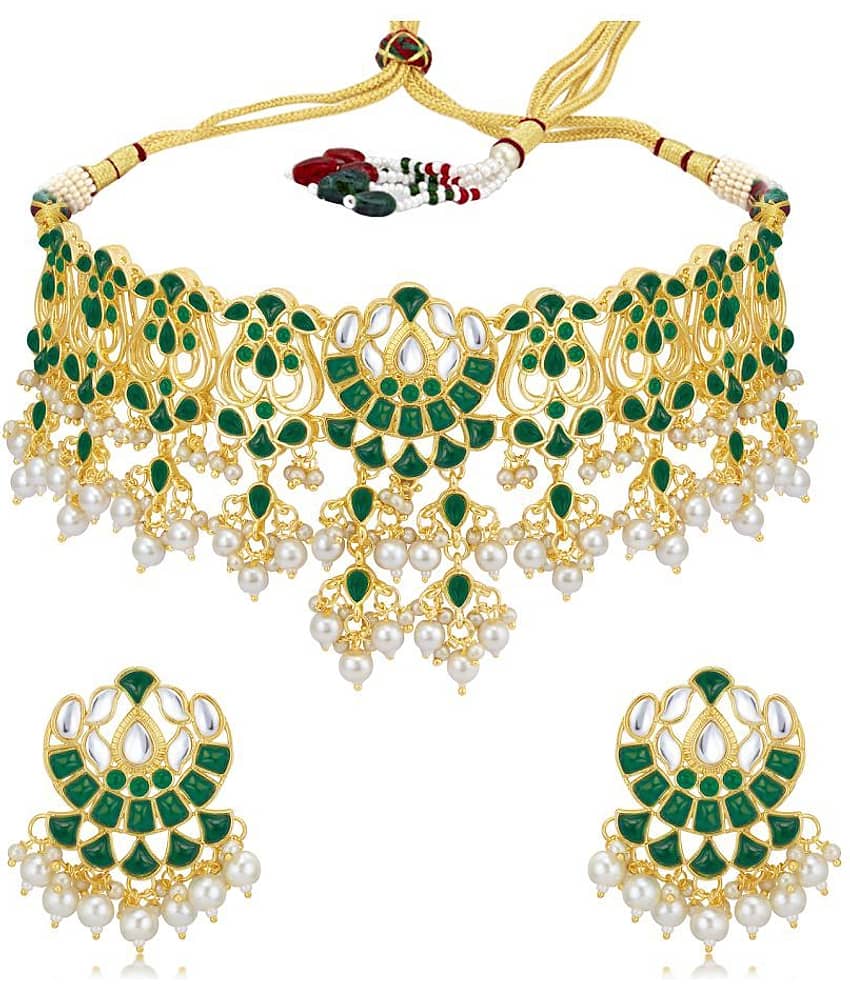 Sukkhi Alloy Green Traditional Necklaces Set Choker view 2