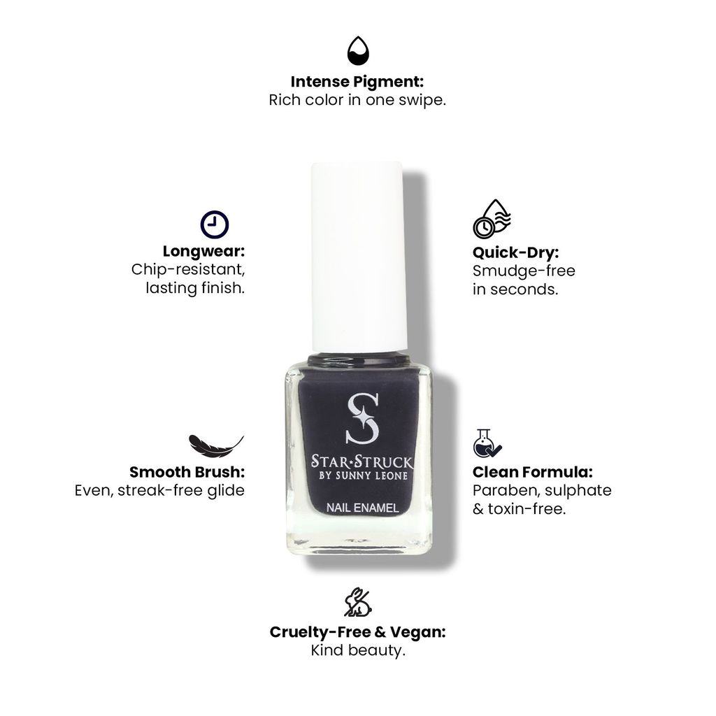 StarStruck by Sunny Leone - Midnight Blue - Glossy Nail Polish | Mirror-Like Shine & Longwear Color | Quick Dry Formula view 2