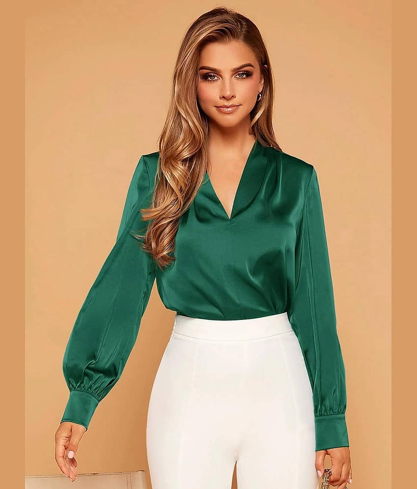 kotty Women's Satin Regular Top ( Green )