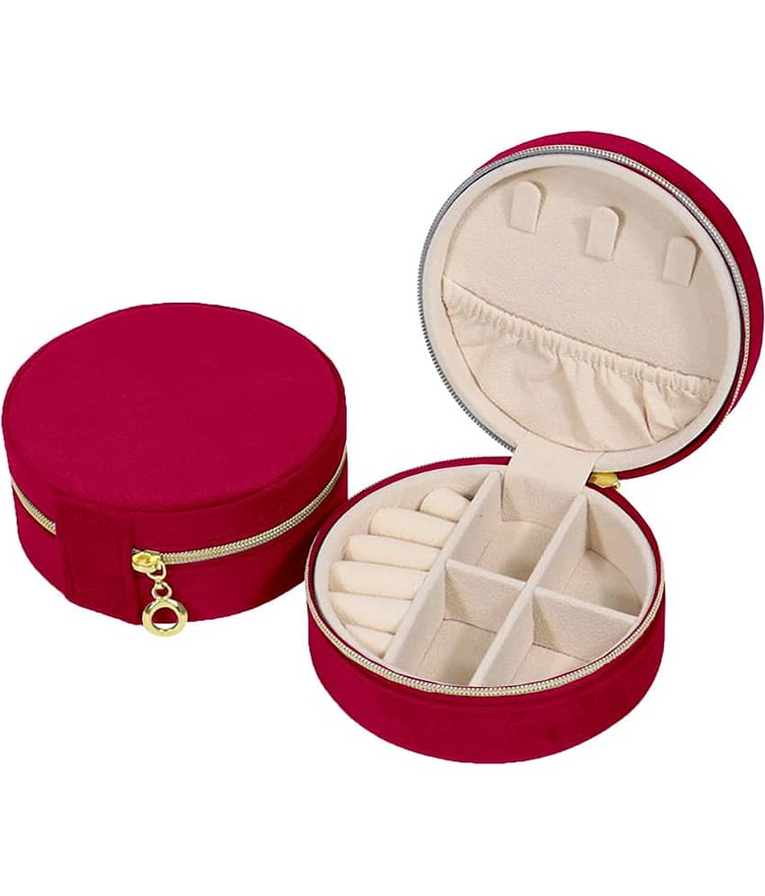 Jewellery Organiser PU Leather Zipper Portable Storage Box with Divider Container