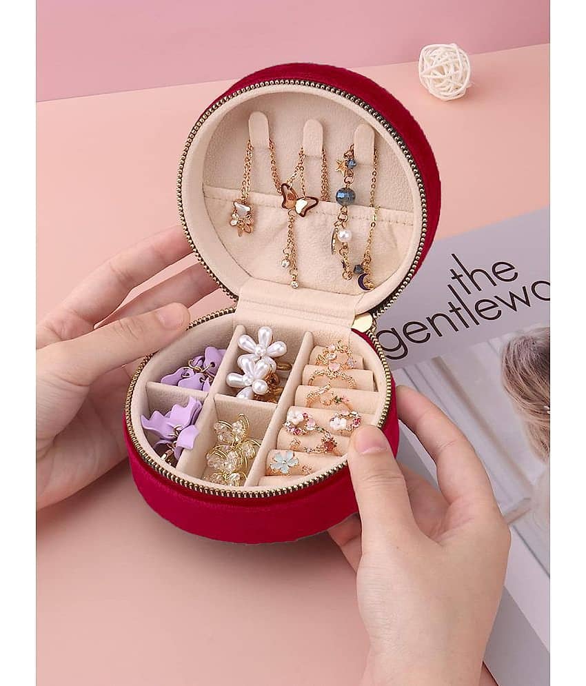 Jewellery Organiser PU Leather Zipper Portable Storage Box with Divider Container view 2