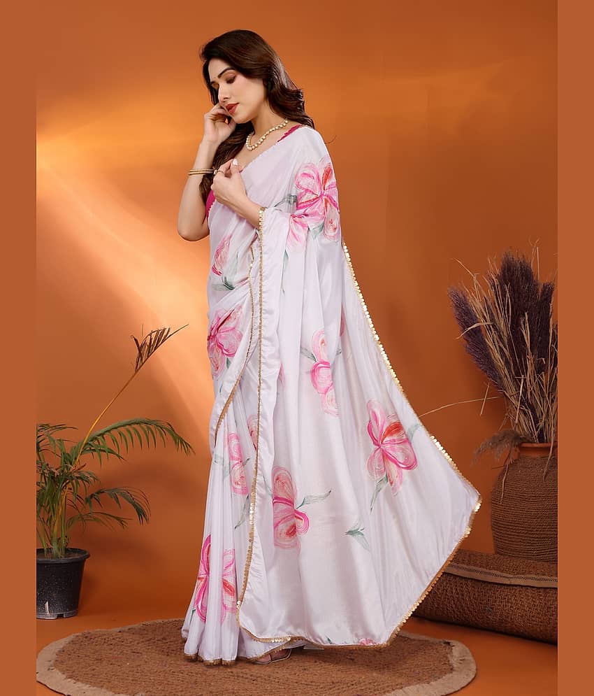 BLEESSBURY Chiffon Printed Saree With Unstitched Blouse Piece ( Pink ) view 2