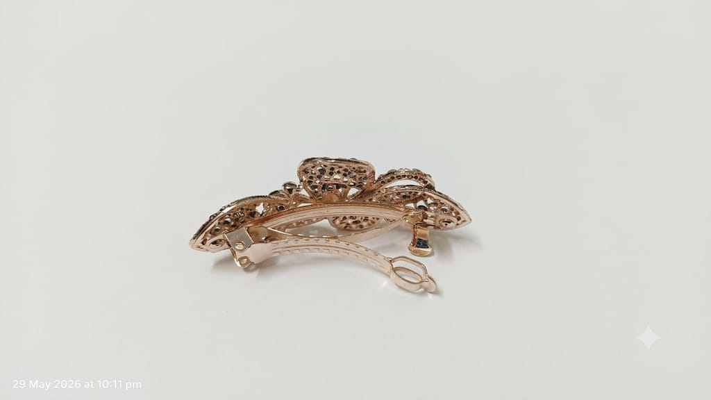 Vintage Rose Gold Crystal Floral Hair Clip view 2