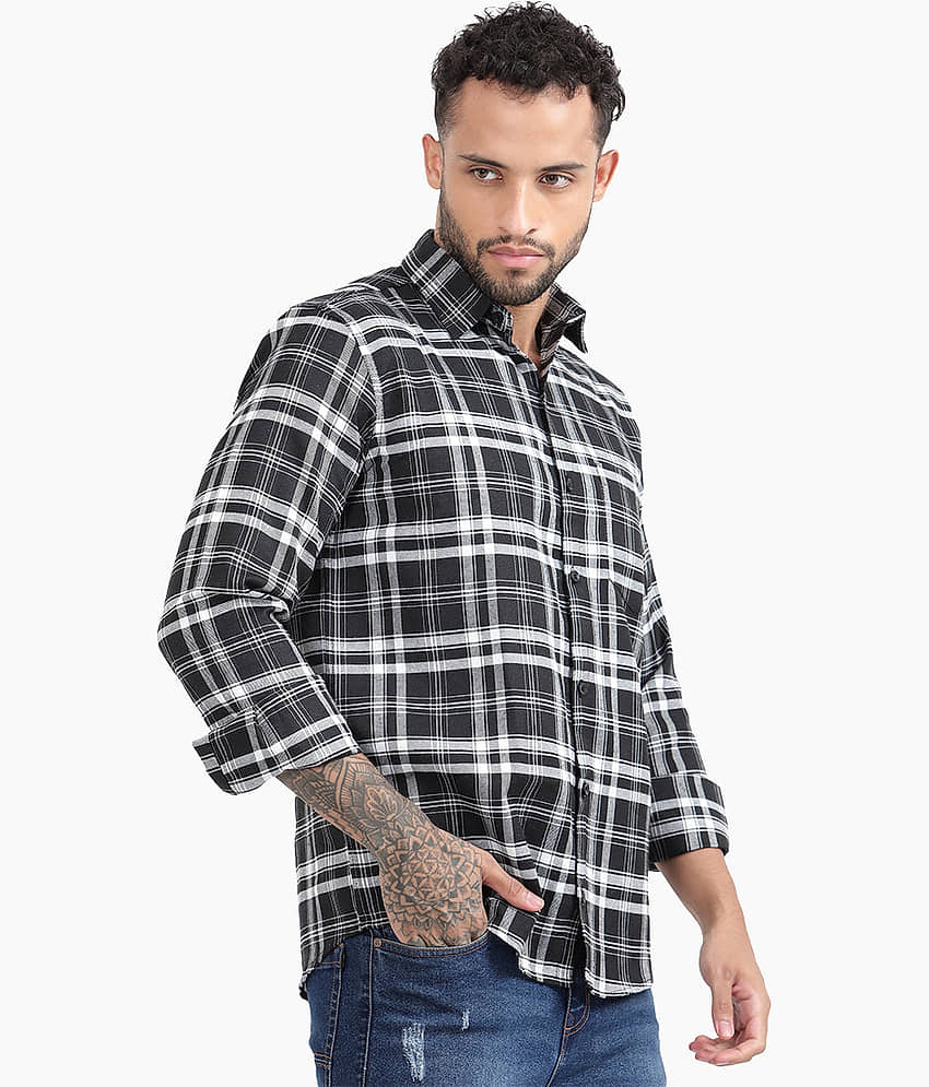 TrendiVastra Cotton Blend Slim Fit Checks Full Sleeves Men's Casual Shirt - White ( Pack of 1 ) view 2