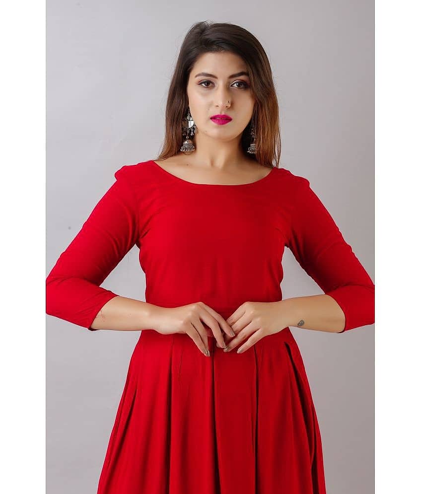 Smien Rayon Solid Anarkali Women's Kurti with Dupatta - Maroon ( Pack of 1 ) view 2