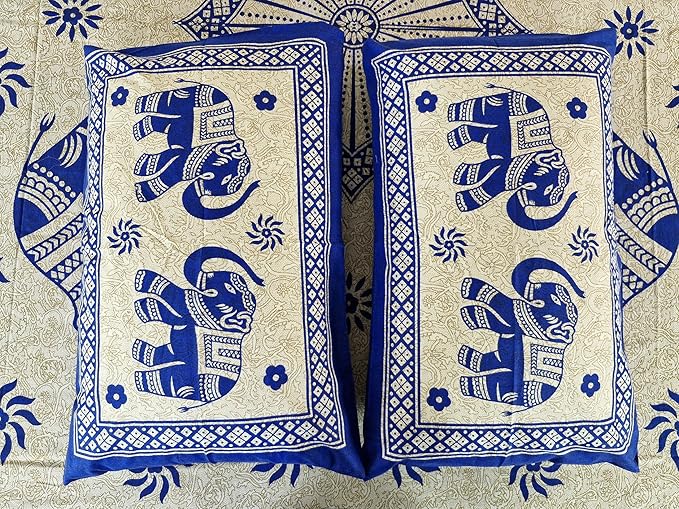 Bedsheet Set with Pillow Covers, Elephant Print, Royal Blue and White Size 210 cm X 226 cm Best use at Single Bed and deewan view 2