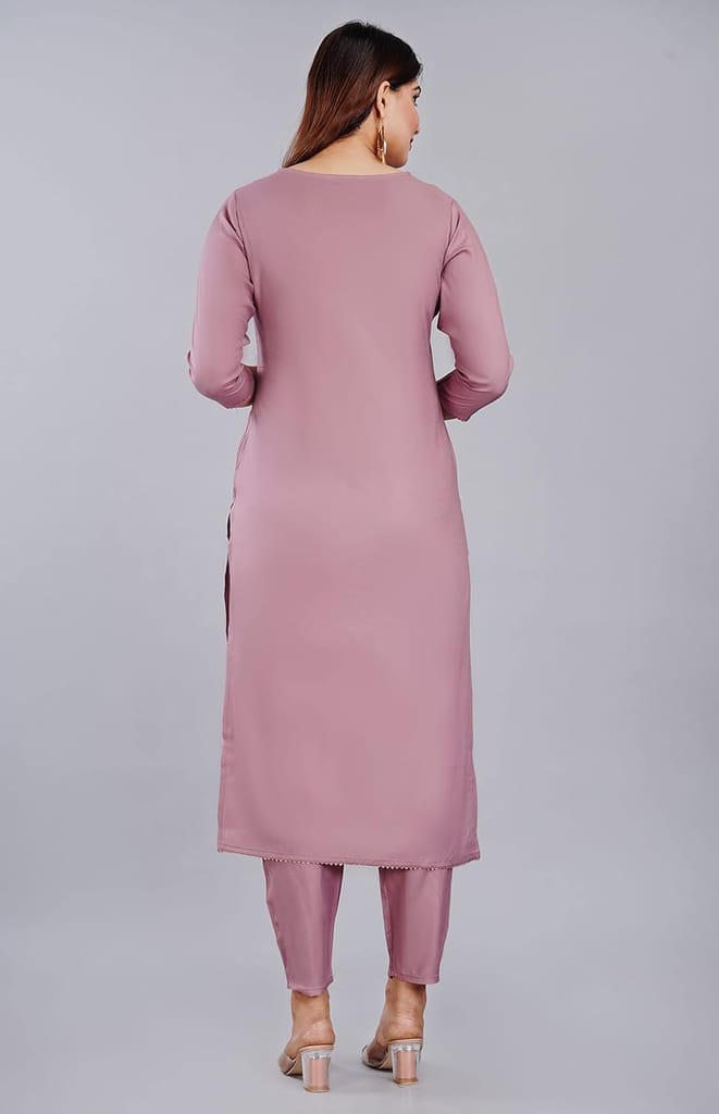 MANMAYEE Indian Tunic & Tops Women's Chanderi Rayon Straight Kurti With Pant & Chiffon Dupatta | Chanderi Kurti Set For Women view 2