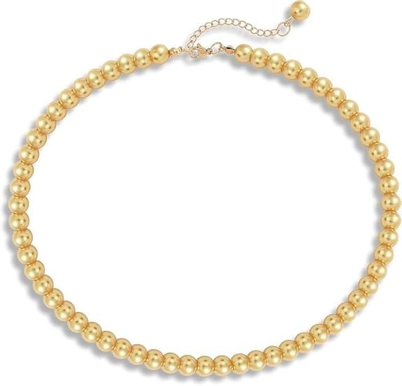 MANBHAR GEMS - Faux Pearl Necklace For Girl and Women Yellow Pearl Necklaces for Women, 8MM Beaded Choker Necklace 1 Layer Beaded Mala Fashion Jewellery view 2