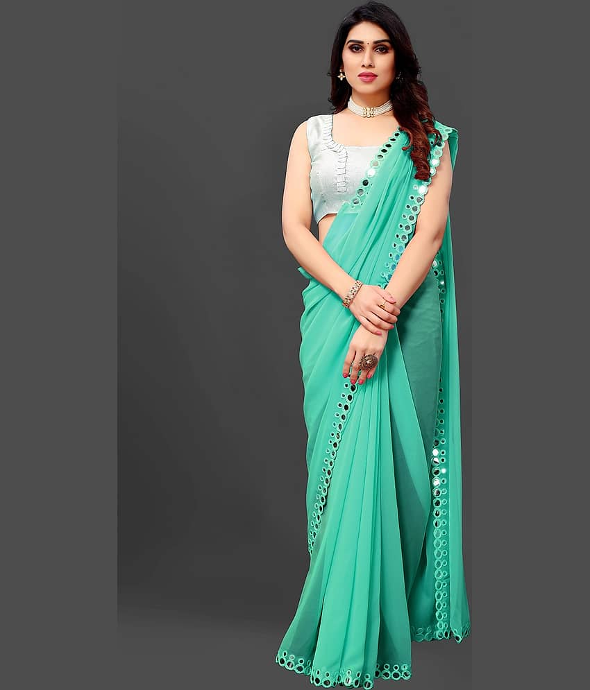 RIDDHI SHIVAY FAB Georgette Embroidered Saree With Unstitched Blouse Piece ( Green ) view 2