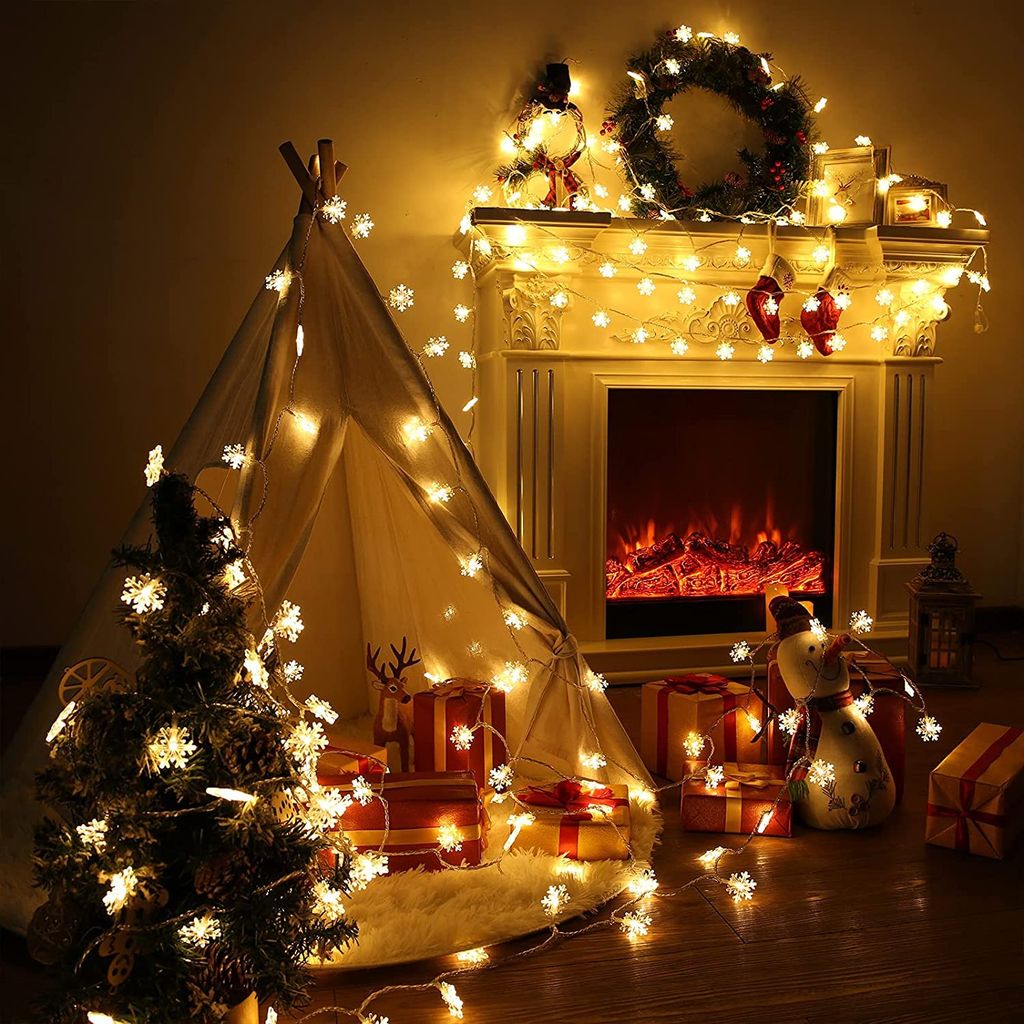 SPARKWORLD 10 ft Warm White Snowflake LED String Lights 14 Waterproof Indoor/Outdoor Fairy Lights | Colour: Snow Flake (Warm White) view 2