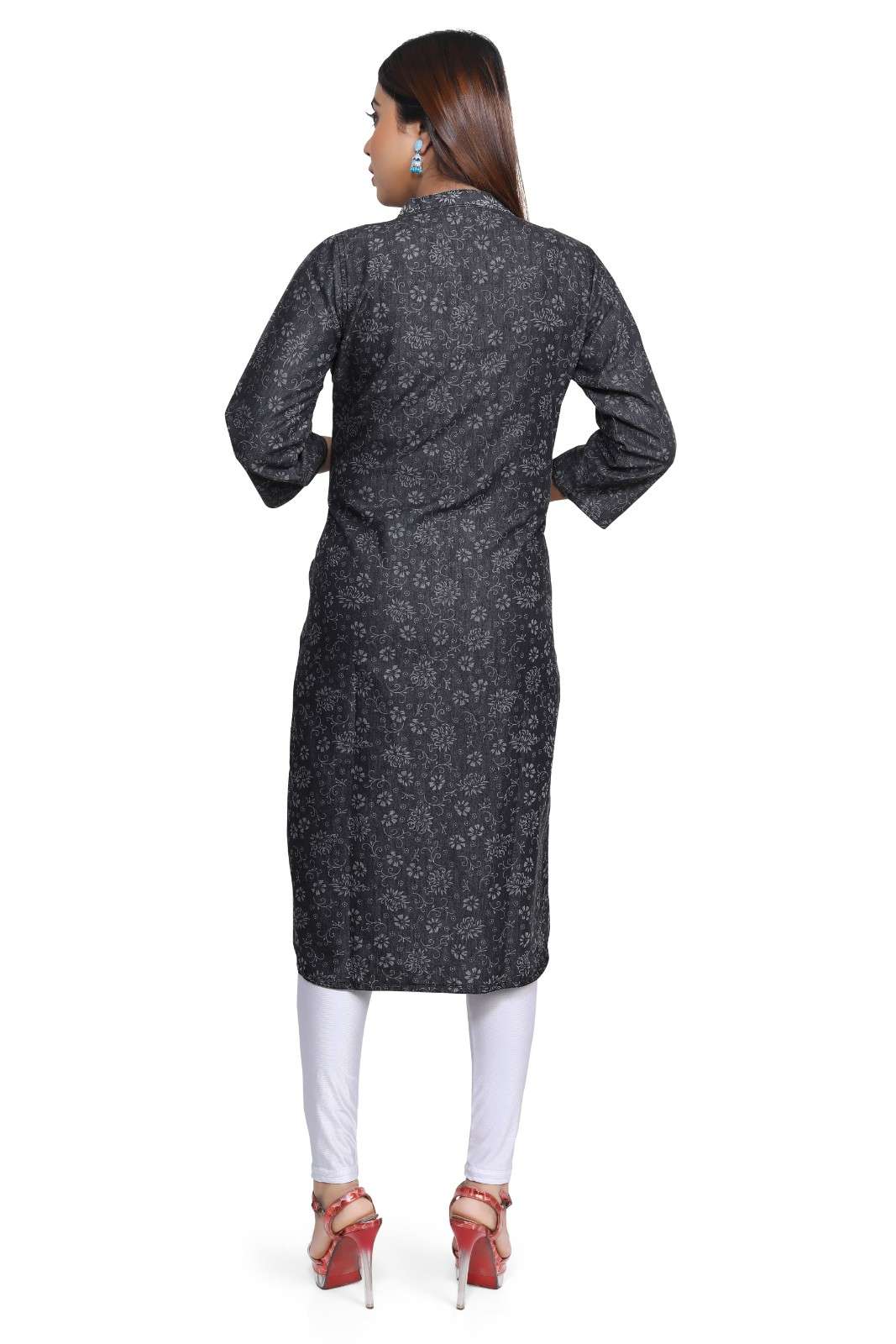 Denim Printed Kurti, Black - 2XL (Style -2499) view 2