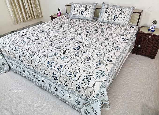 Bedsheet Set with Pillow Covers, Floral Print Cotton, Size 9 Feet X 9 Feet Color Floral Print Cotton. view 2