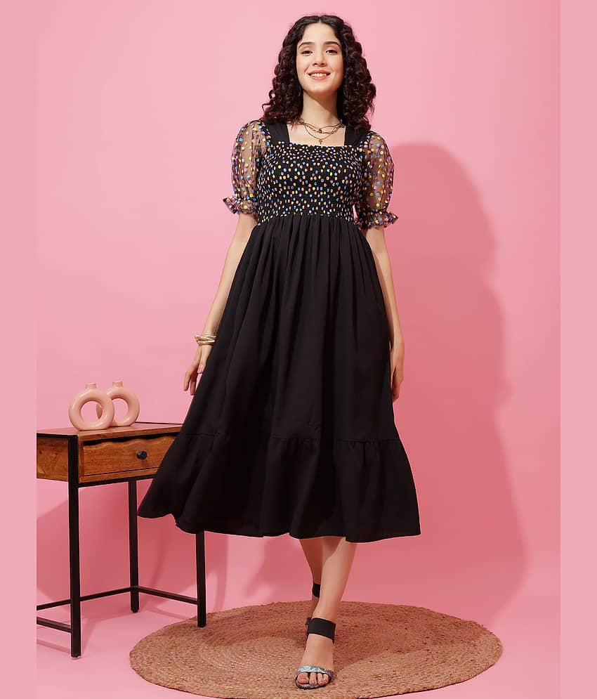 Sheetal associates Women Crepe Solid Fit & Flare Dress ( Black )