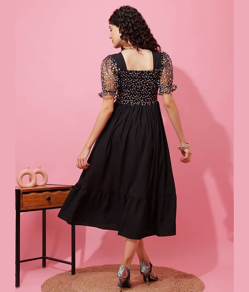 Sheetal associates Women Crepe Solid Fit & Flare Dress ( Black ) view 2