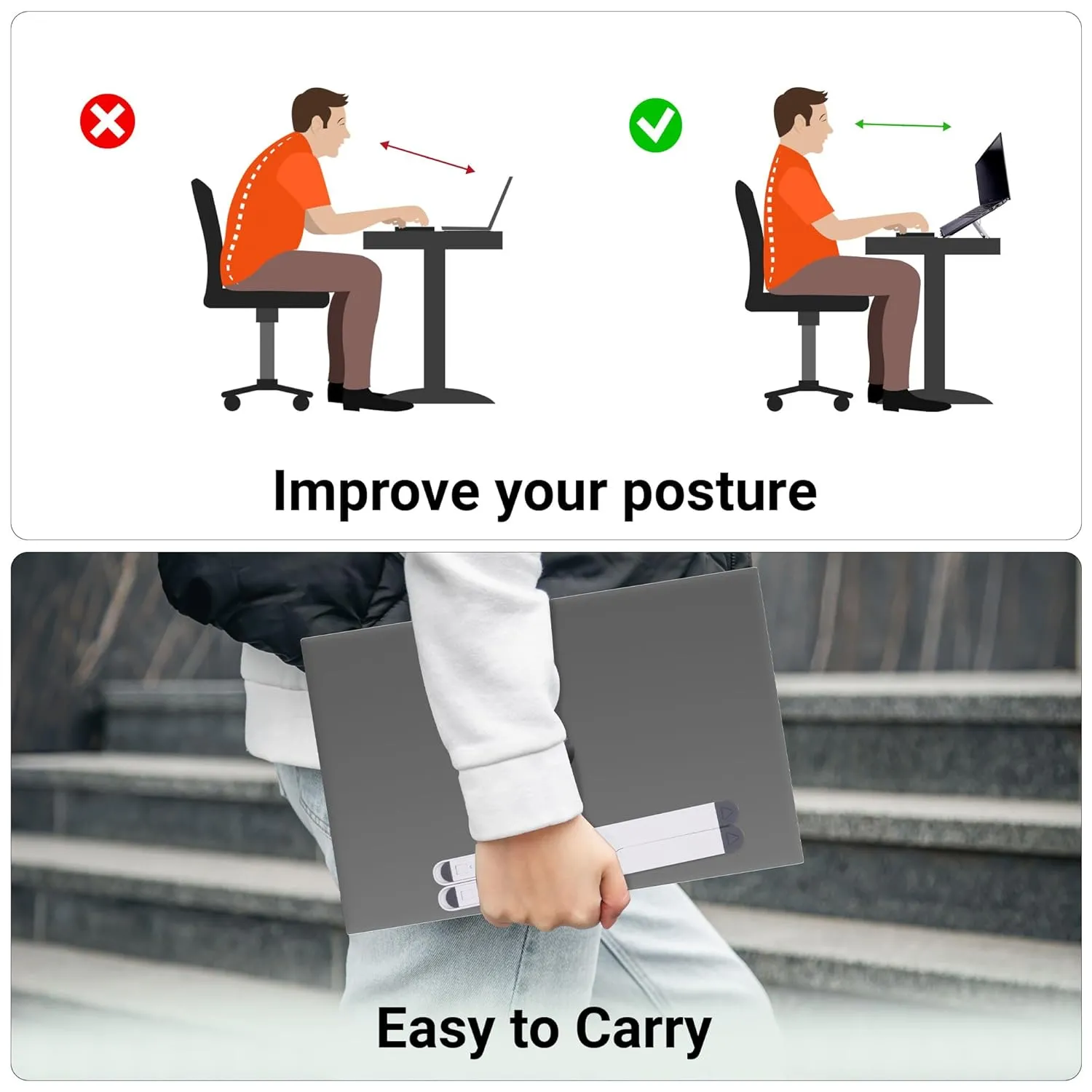 ZEBRONICS NS1200 Laptop Stand with X Foldable Design, 7 Adjustable Levels, Anti-Slip Silicone Rubber Pads, Supports up to 17-inch Laptop Sizes, 5kg Max. Weight, Ergonomic Design view 2