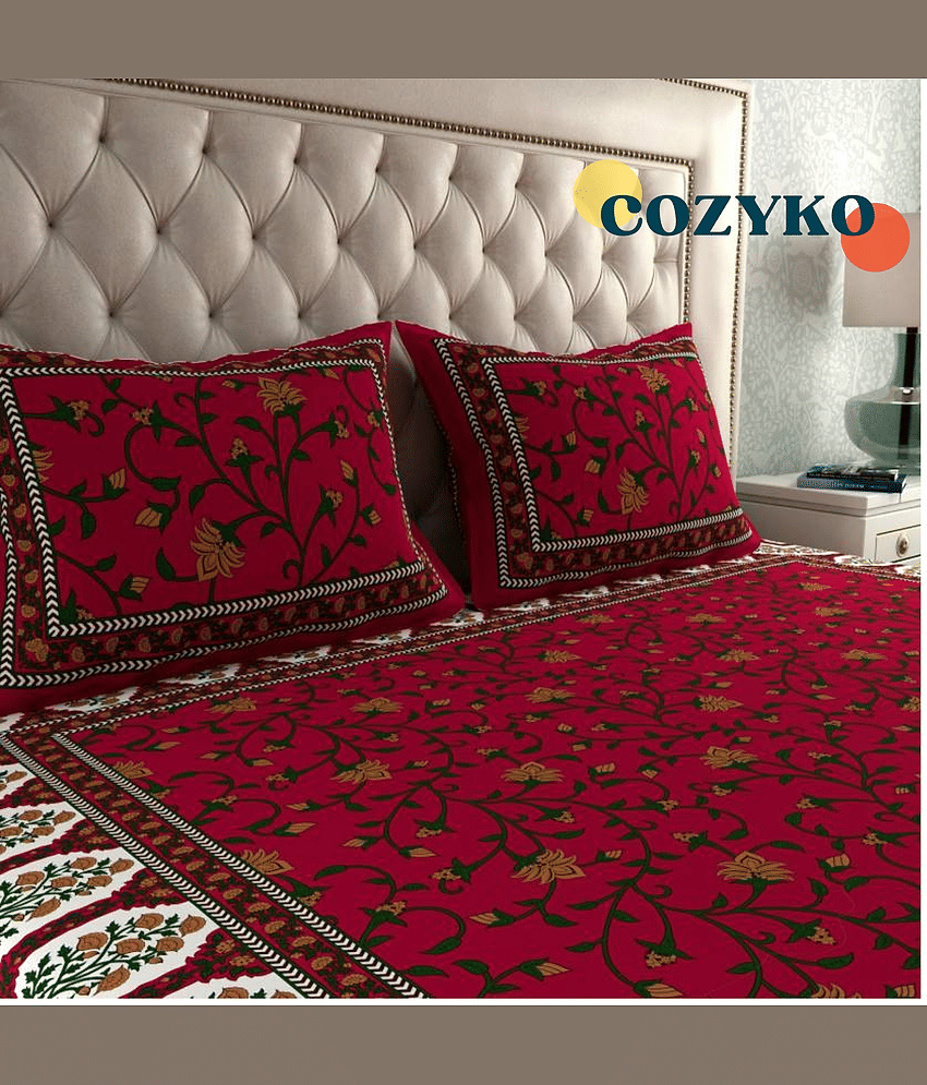 COZYKO Cotton 1 Double Bedsheet with 2 Pillow Covers ( Red ) view 2
