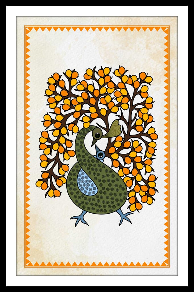 PEACOCK REVERIE WALLART 16in X 24in WITH BLACK FRAME view 2