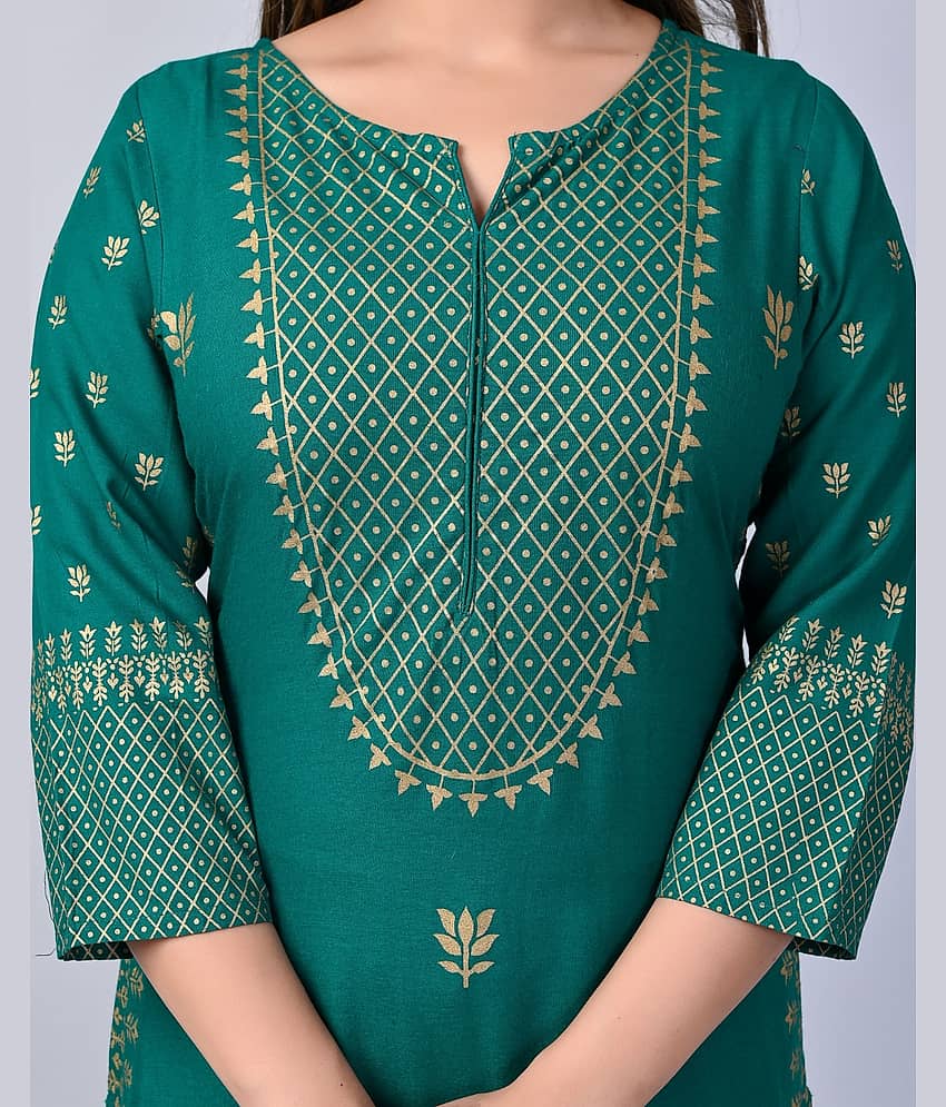 MAUKA - Green Rayon Women's Straight Kurti ( Pack of 1 ) view 2