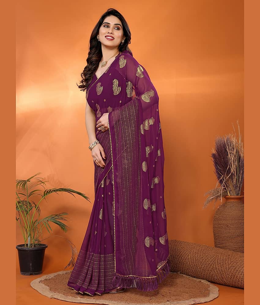 VEDANT VASTRAM Georgette Self Design Saree With Unstitched Blouse Piece ( Green ) view 2