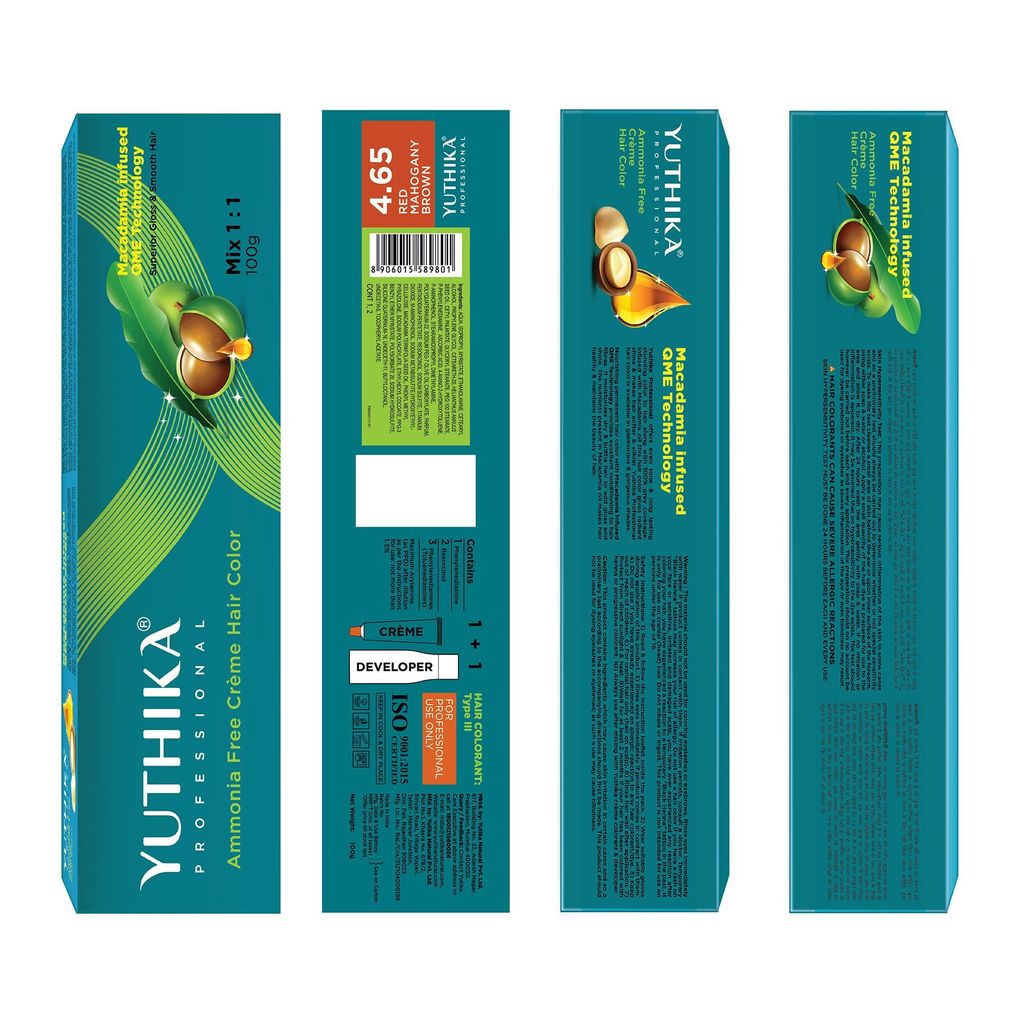 Yuthika Professional Creme Hair Color 4.65 Red Mahogany Brown 100gm Permanent Hair Colour, Professional Salon Hair Colour view 2