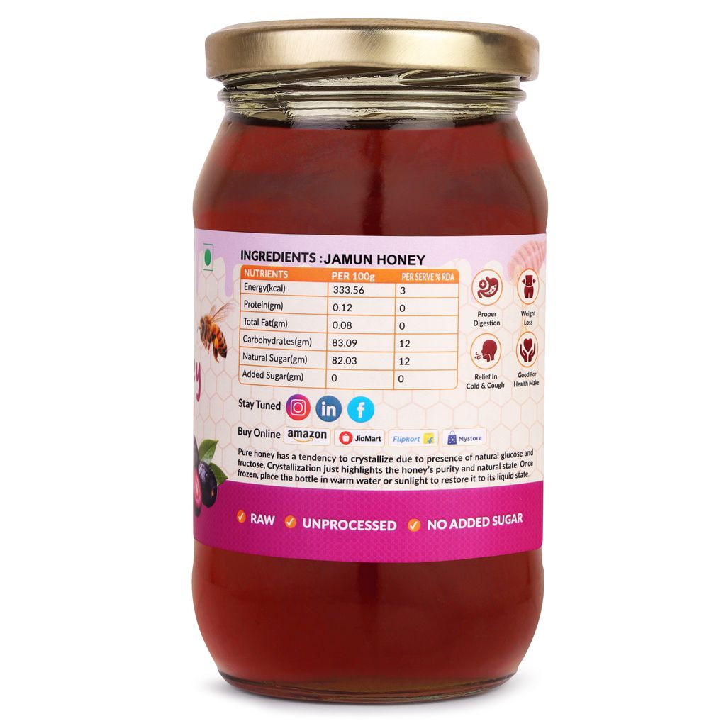 UNT Naturals Raw Jamun Honey 500g- Pure Unfiltered, Unprocessed, Unpasteurized & Unheated Shahad- No Added Sugar- Rich in Nutrients & Antioxidant- Natural Sweetener for Tea, Cooking & Baking view 2