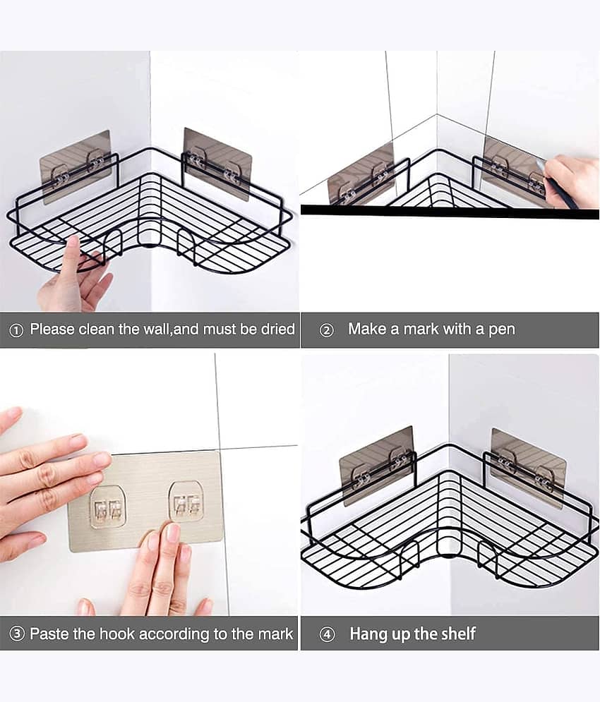 KRAMOX PACK OF 2 Bathroom Organiser Without Drill Corner | Shelf Adhesive Stand for Corner Rack for Bathroom | Shampoo Holder for Accessories-Multipurpose Shelf view 2