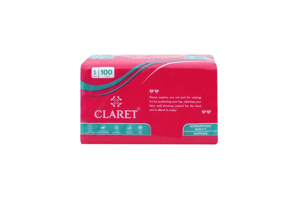 Claret Soft Napkins - 27x30 cm, 100 Sheets, 1-Ply, Highly Absorbent, Super Soft, Perfect for Home, Restaurants, Office & Daily Use, Pack of 3 view 2